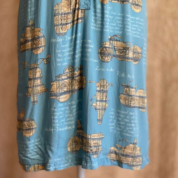 Herley Davidson Blue Motorcycle Print Oversized Shirt Dress Size Biker Boho S - Picture 3 of 8